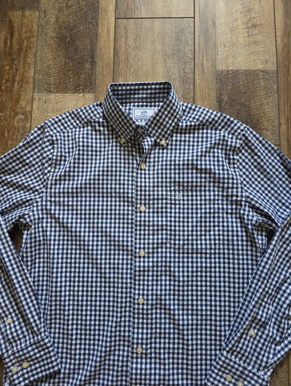 Southern Tide - Intercoastal Performance Sport Shirt - S - Navy White Gingham